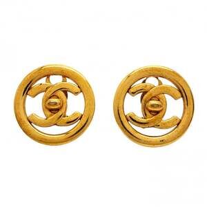 Chanel Earrings, Coco Mark, Turnlock, Circle, GP Plated, Gold, Women's